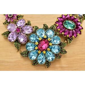 Heidi Daus Glorious Garden Crystal Flower Bib Necklace Purple Signed Rare BinBM
